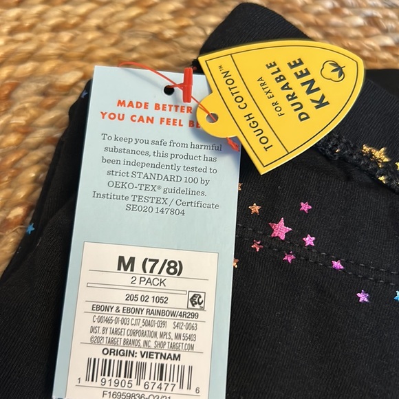 Cat and Jack, NWT 2-pack leggings, black and black/star print, multi Sz 7/8 - Picture 3 of 4